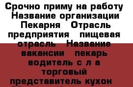 Срочно,приму на работу › Название организации ­ Пекарня › Отрасль предприятия ­ пищевая отрасль › Название вакансии ­ пекарь,водитель с л/а,торговый представитель,кухон › Место работы ­ пр-кт Туполева 3А - Ульяновская обл. Работа » Вакансии   